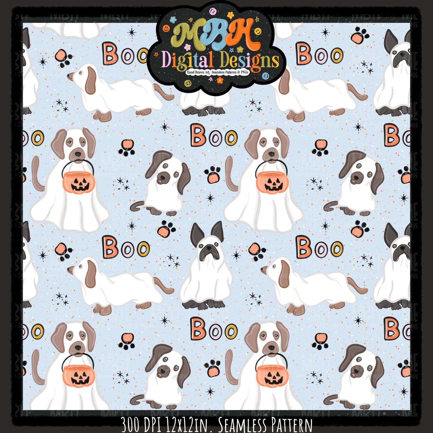Boo Ghost Dogs Seamless Pattern // MULTIPLE COLORWAYS