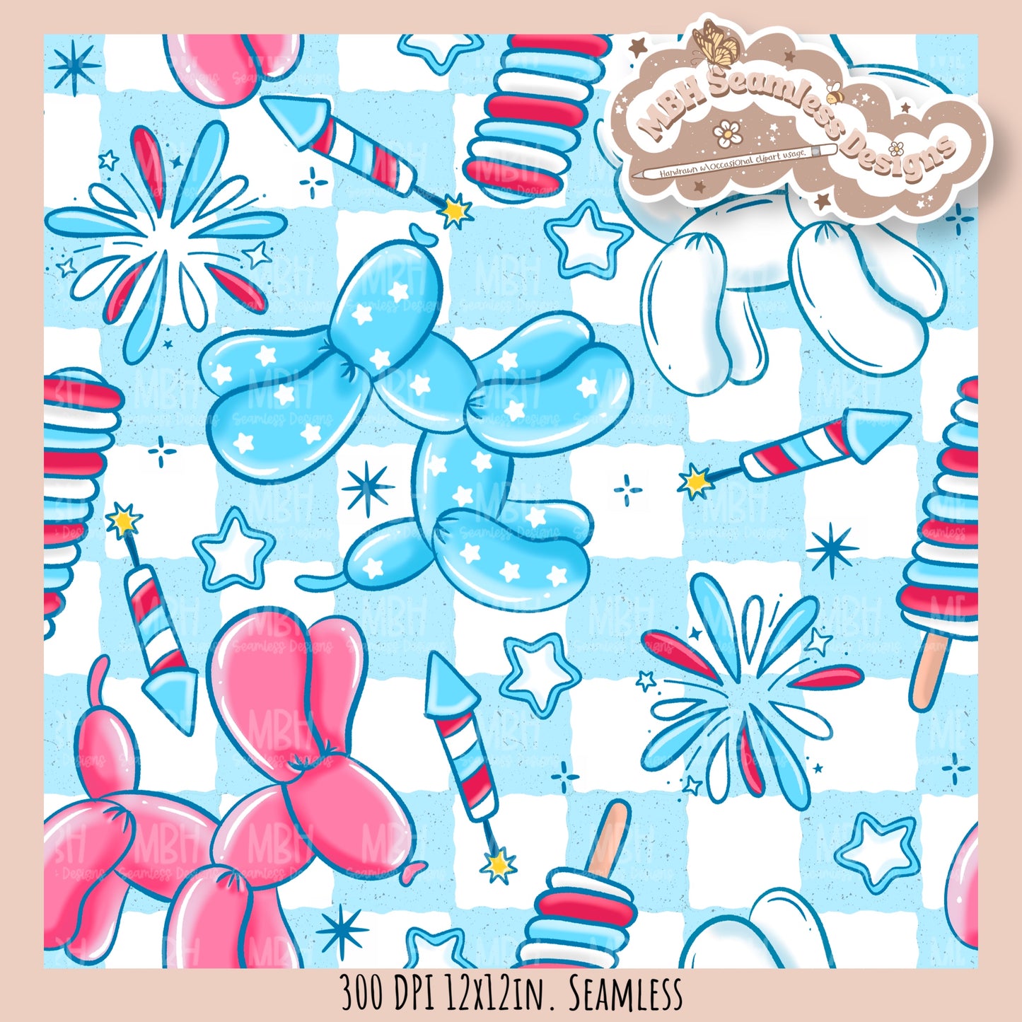 Starry FOJ Dog Balloons Seamless Pattern // SUB PNG // MULTIPLE COLORWAY OPTIONS