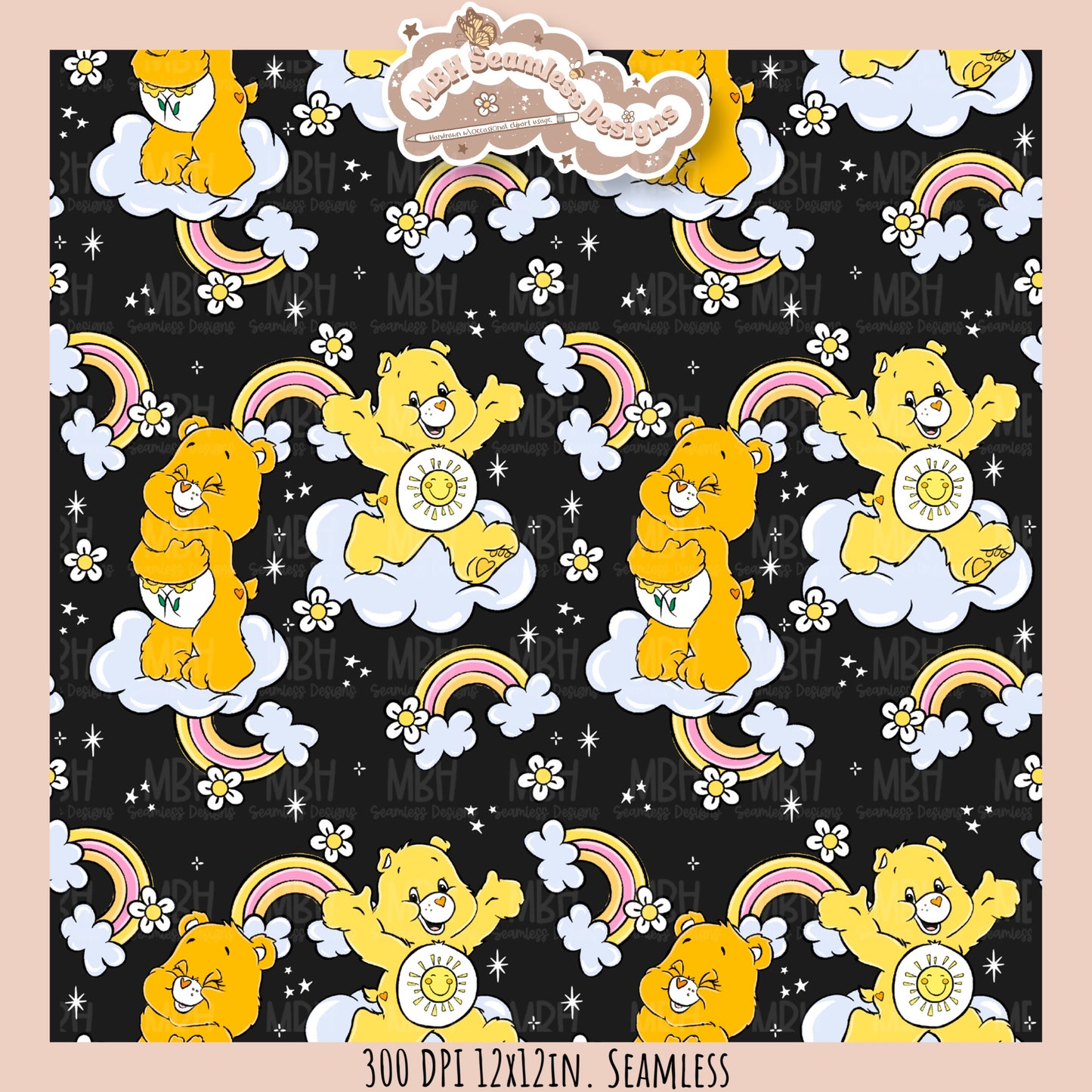 Rainbow Daisies Care Bears Seamless Pattern // Assorted Colorways