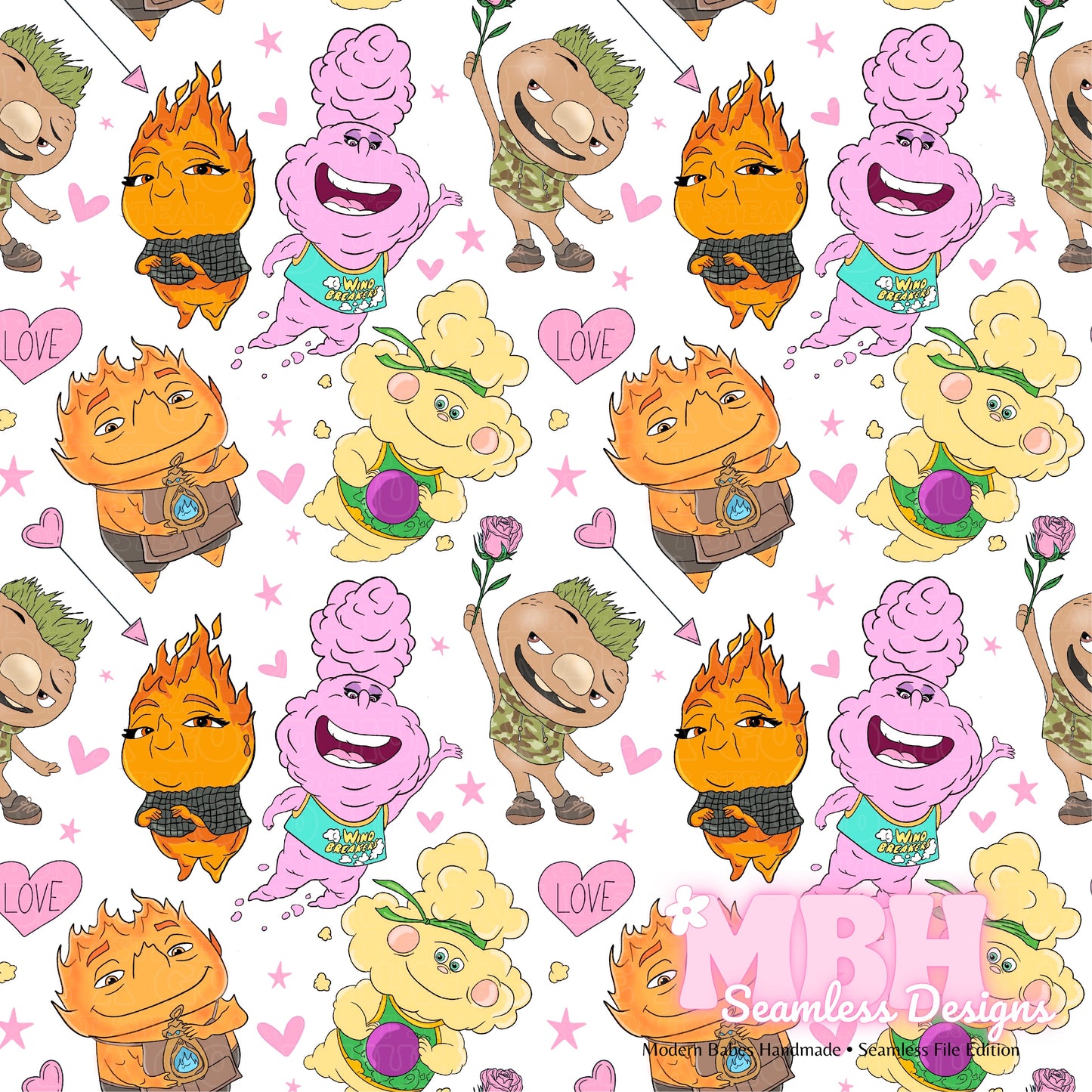 Elemental Friends Valentine Assorted Colorways  Seamless Pattern