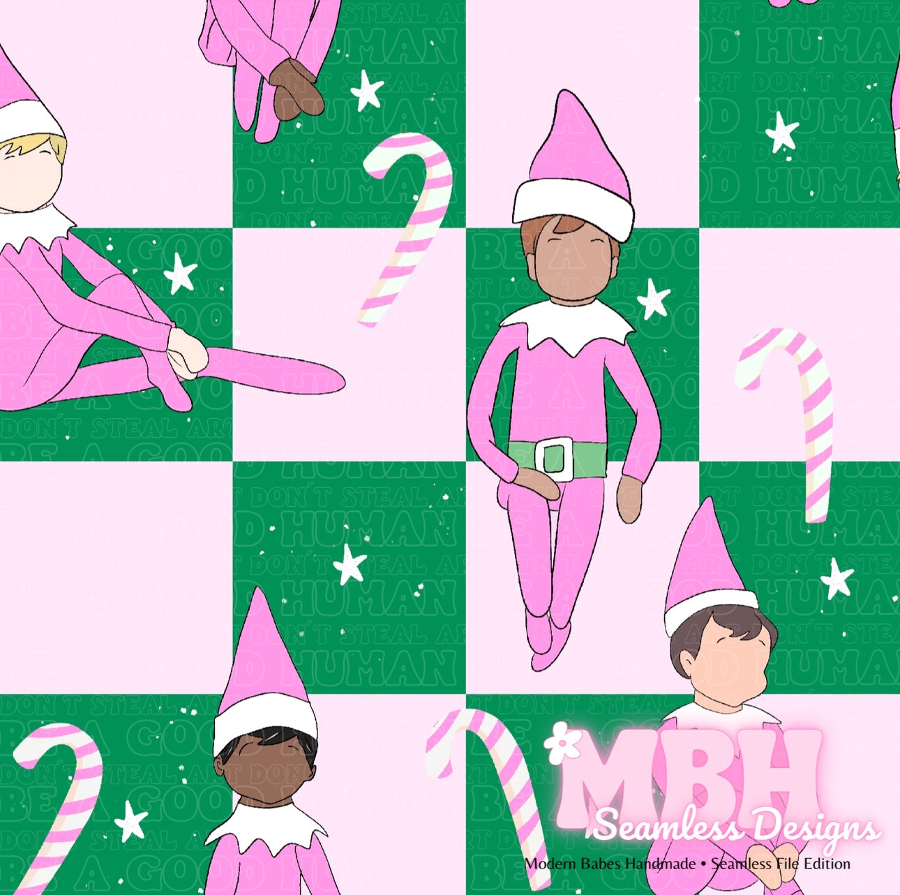 Checkered Elf on the Shelf Seamless Pattern