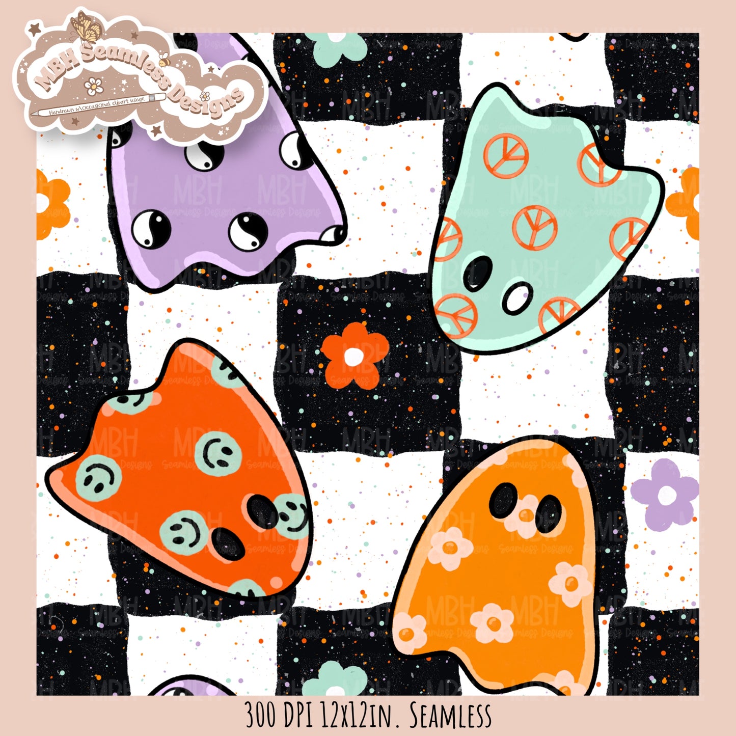 Groovy Ghouls Seamless Pattern // PNG // Assorted Colorway Options