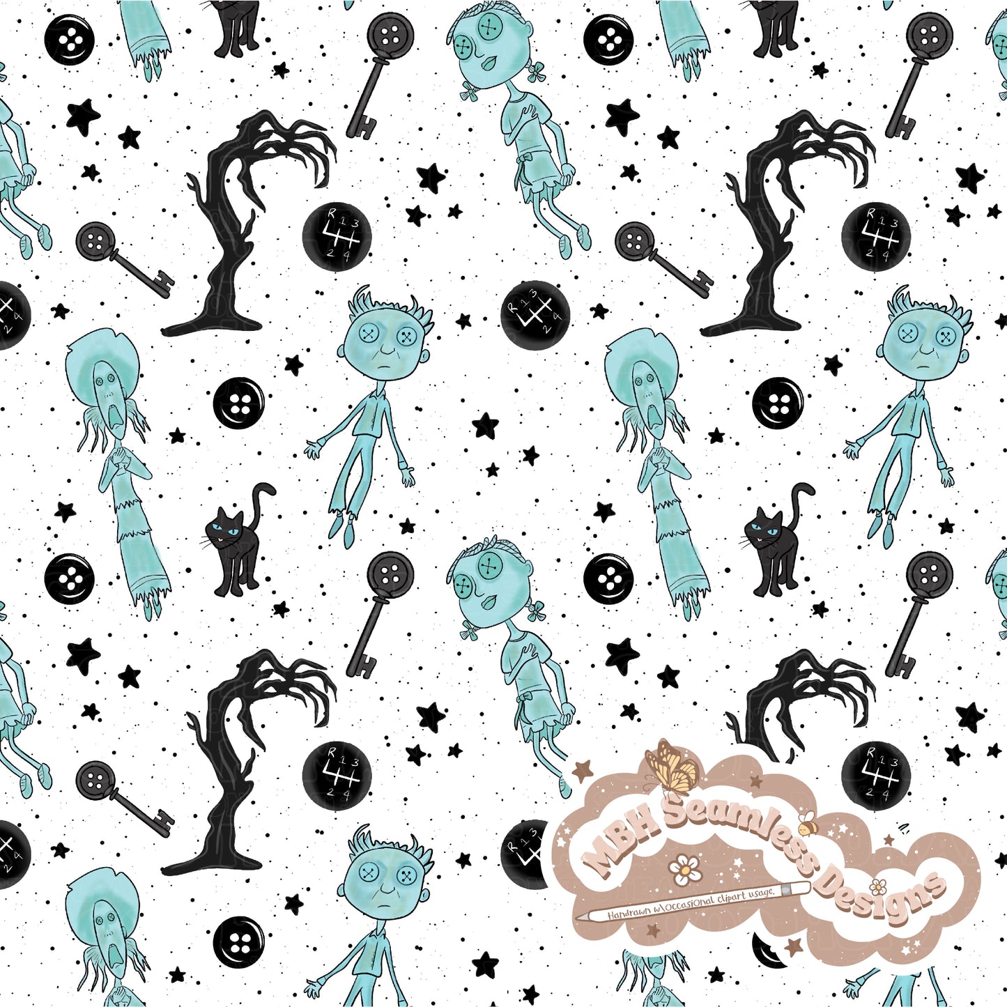 Button Eye Ghosts Seamless Pattern MULTIPLE COLORWAYS