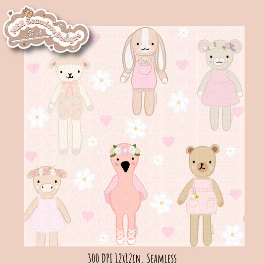 Cuddle + Kind Dolls Dainty Floral Hearts Seamless Pattern // Multiple Colorways