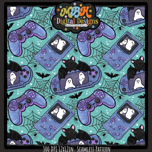 Web Spooky Gamer Seamless Pattern//MULTIPLE COLORWAYS