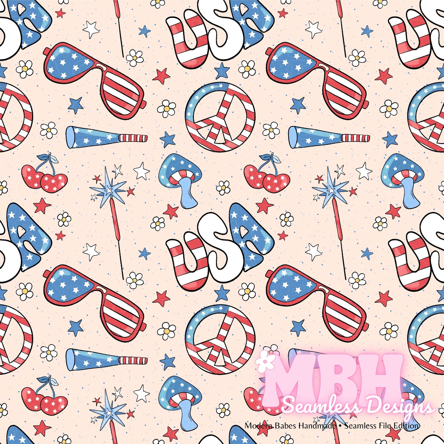 Groovy USA Seamless Pattern MULTIPLE COLORWAYS