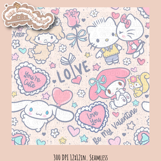 Sanrio Valentine Seamless Pattern & PNG Multiple Colorway Options