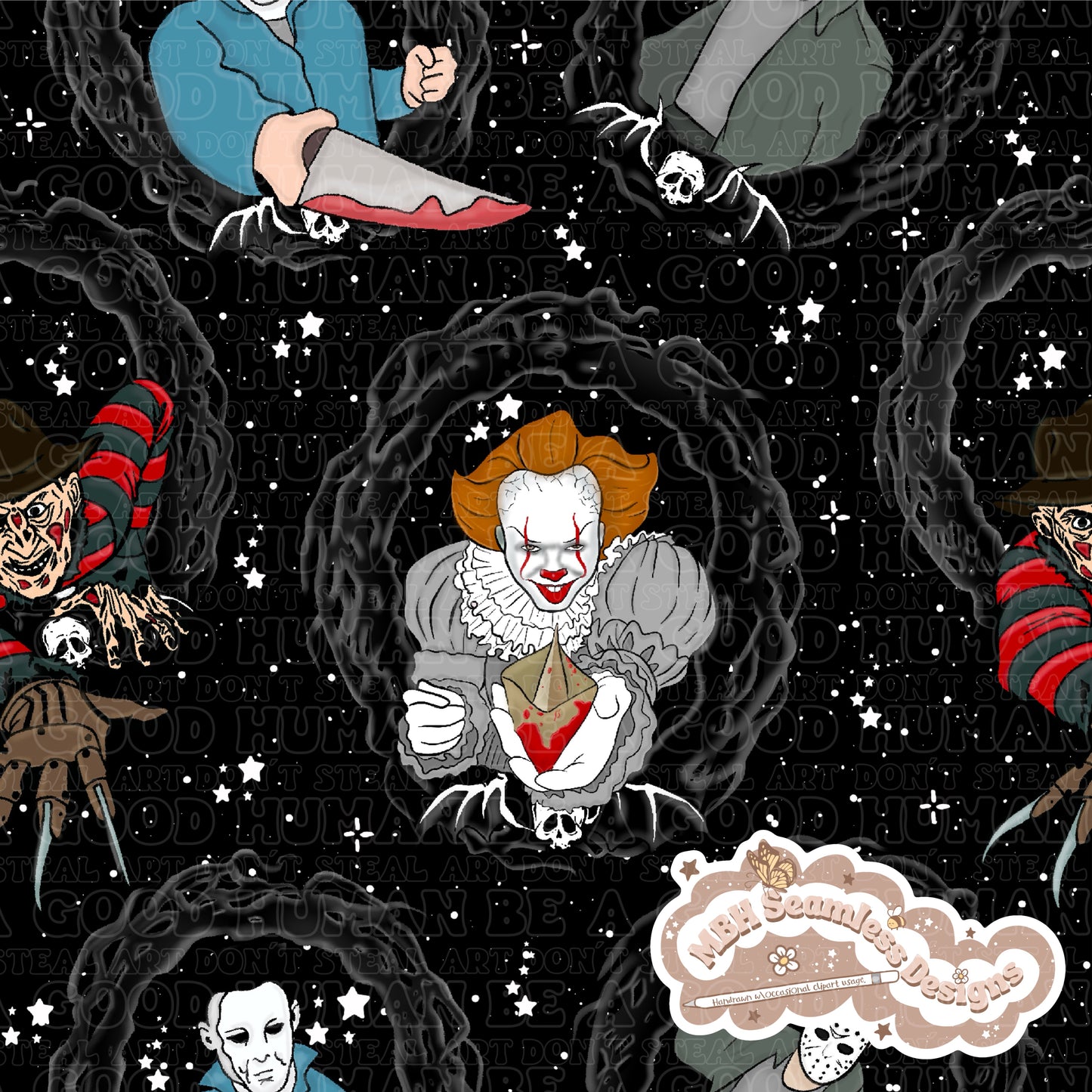 Horror Mashup Frames Seamless Pattern Multiple Colorways