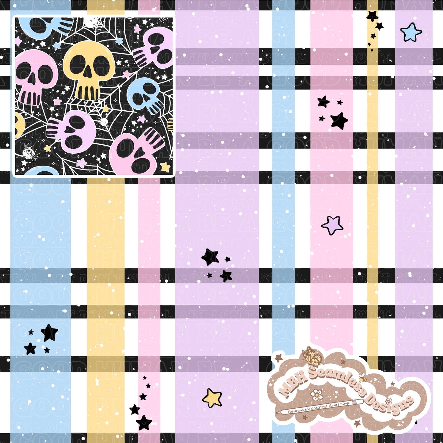 Pastel Spiderweb Skulls Seamless Pattern & COORDS MULTIPLE  COLORWAYS