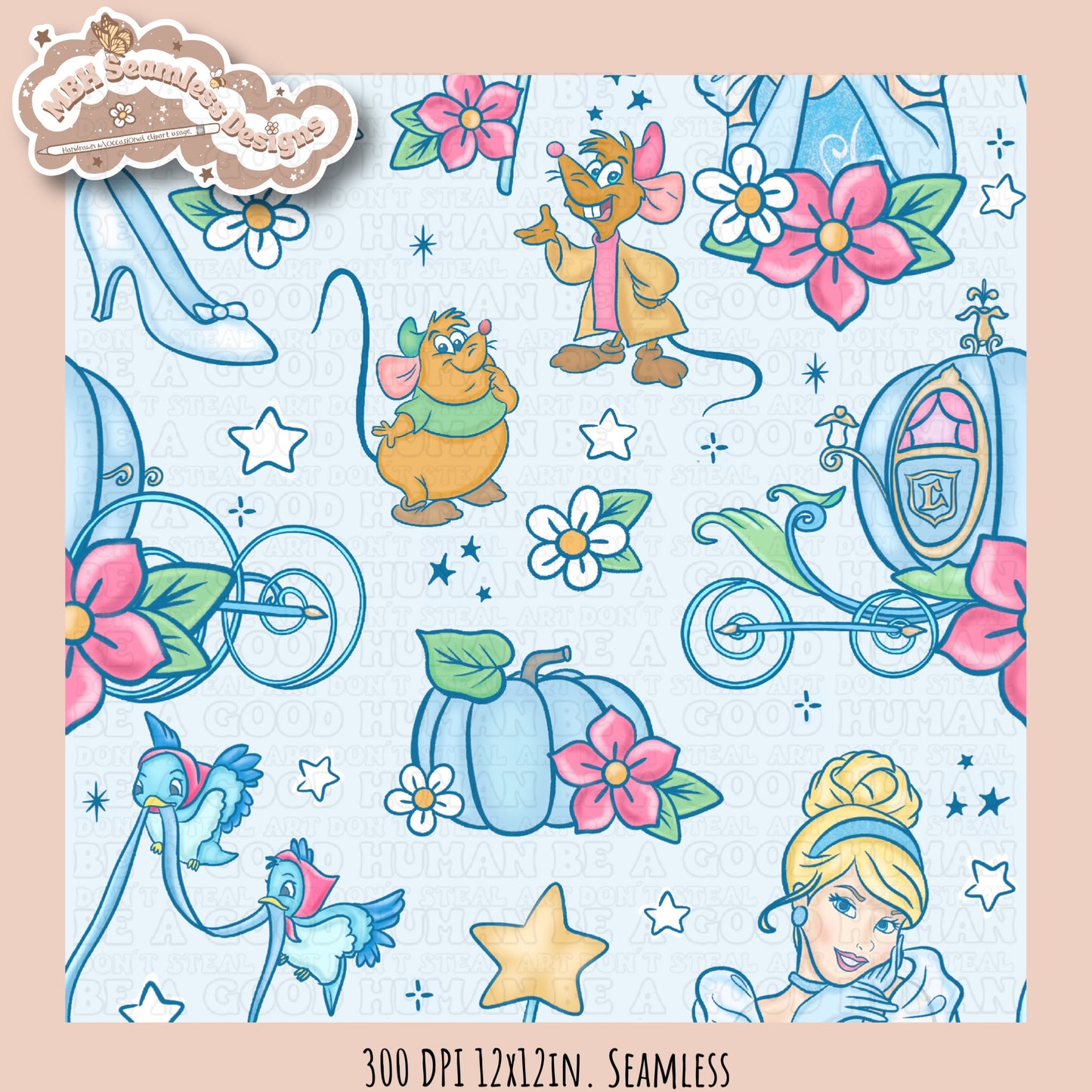 LIMITED EXCLUSIVE Starry Cinderella Seamless Pattern & PNG NO FABRIC SHOPS