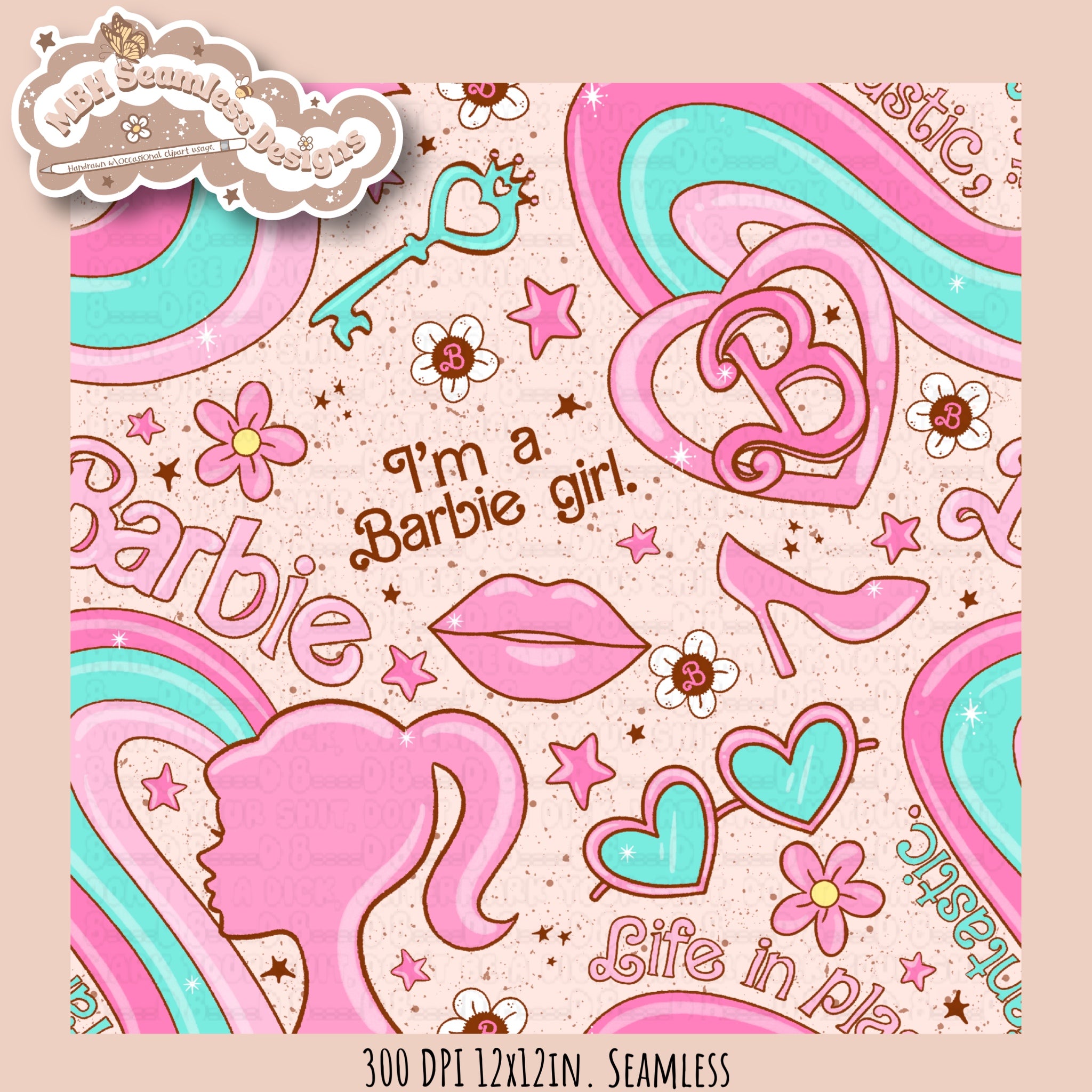 Seem Less Barbie Pattern Barbie Girl Seamless Pattern MULTIPLE COLORWAYS – MBH Seamless Designs