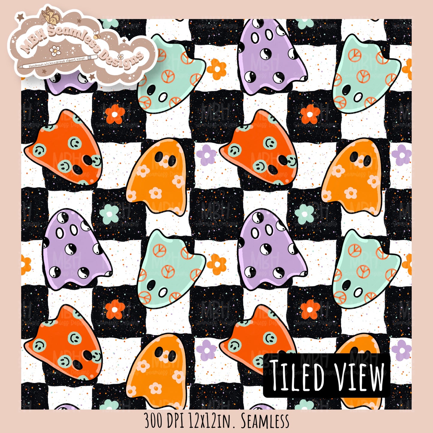 Groovy Ghouls Seamless Pattern // PNG // Assorted Colorway Options