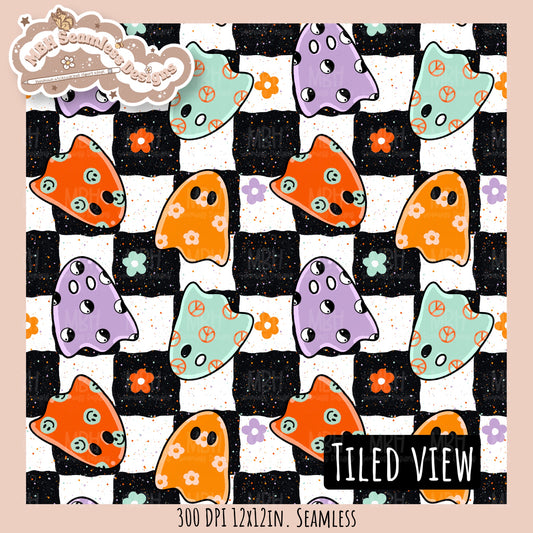 Groovy Ghouls Seamless Pattern // PNG // Assorted Colorway Options