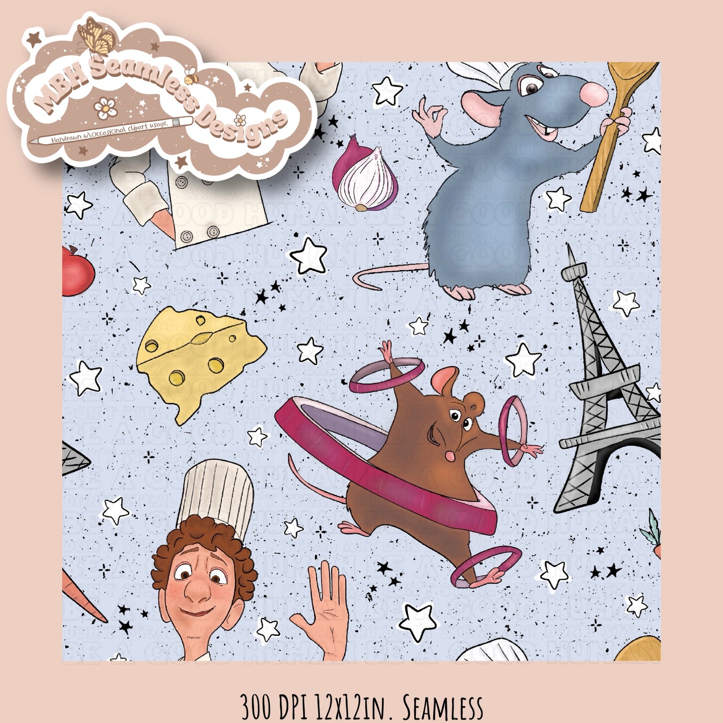 Starry Ratatouille Seamless Pattern & PNG MULTIPLE COLORWAYS