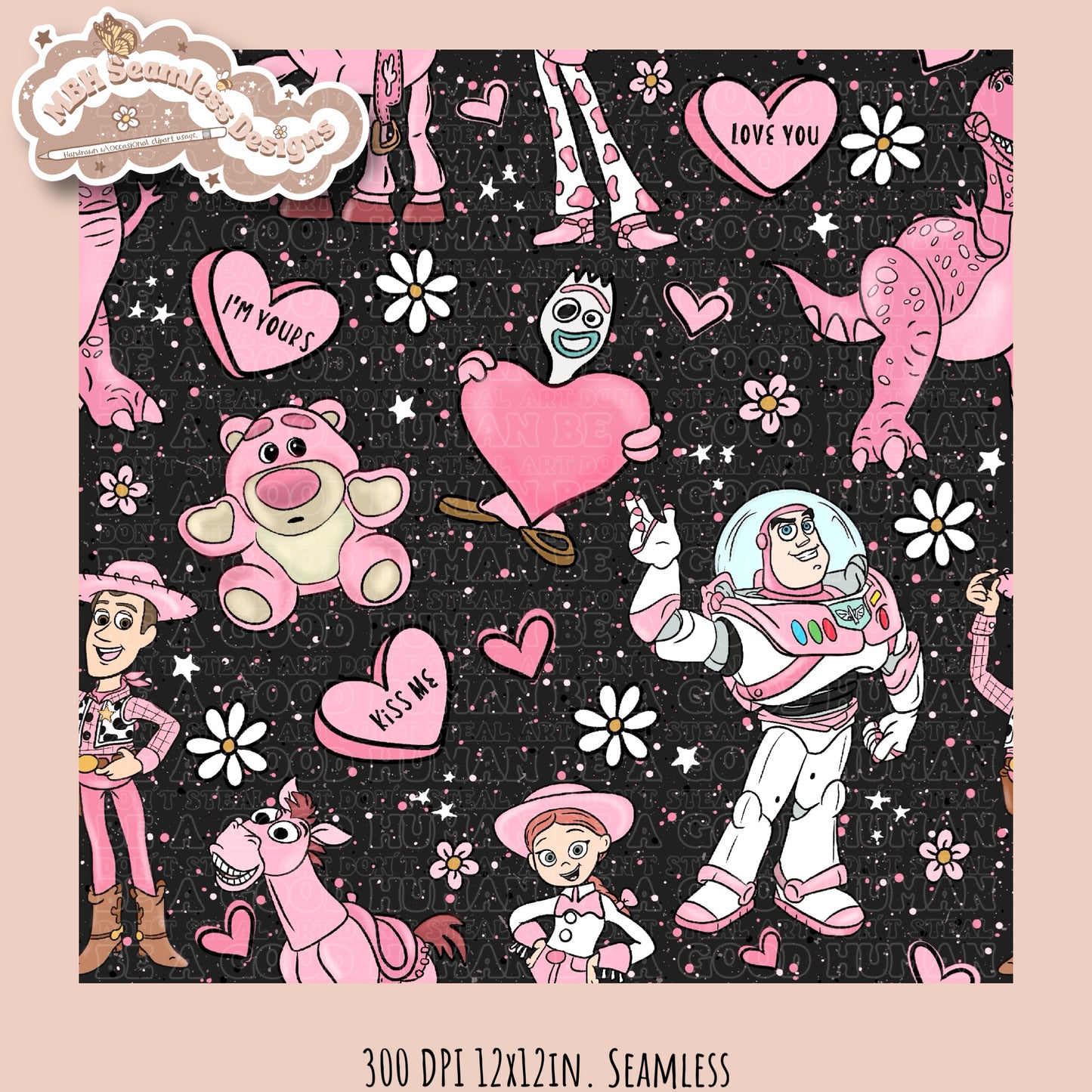 Pink Toy Story Valentine’s Day Seamless Pattern & PNG Multiple Colorways