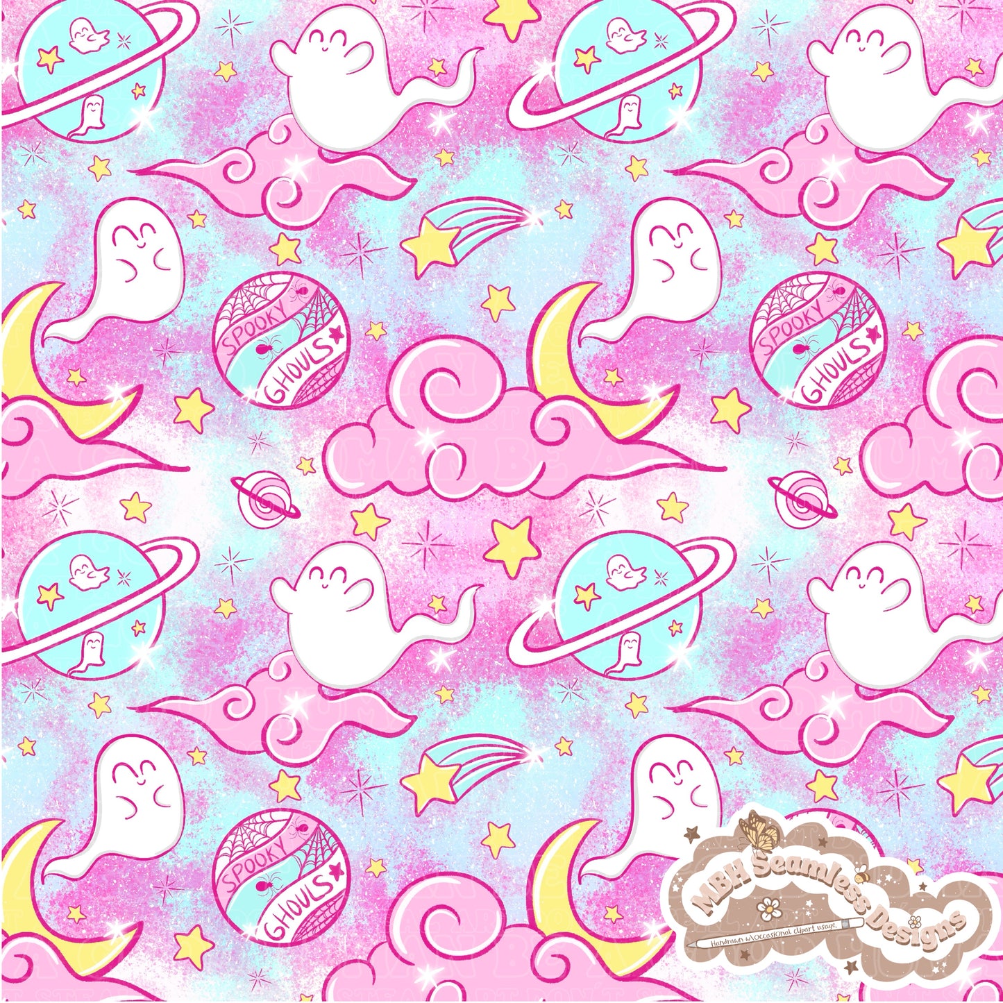 Spooky Space Ghouls Seamless Pattern MULTIPLE COLORWAYS