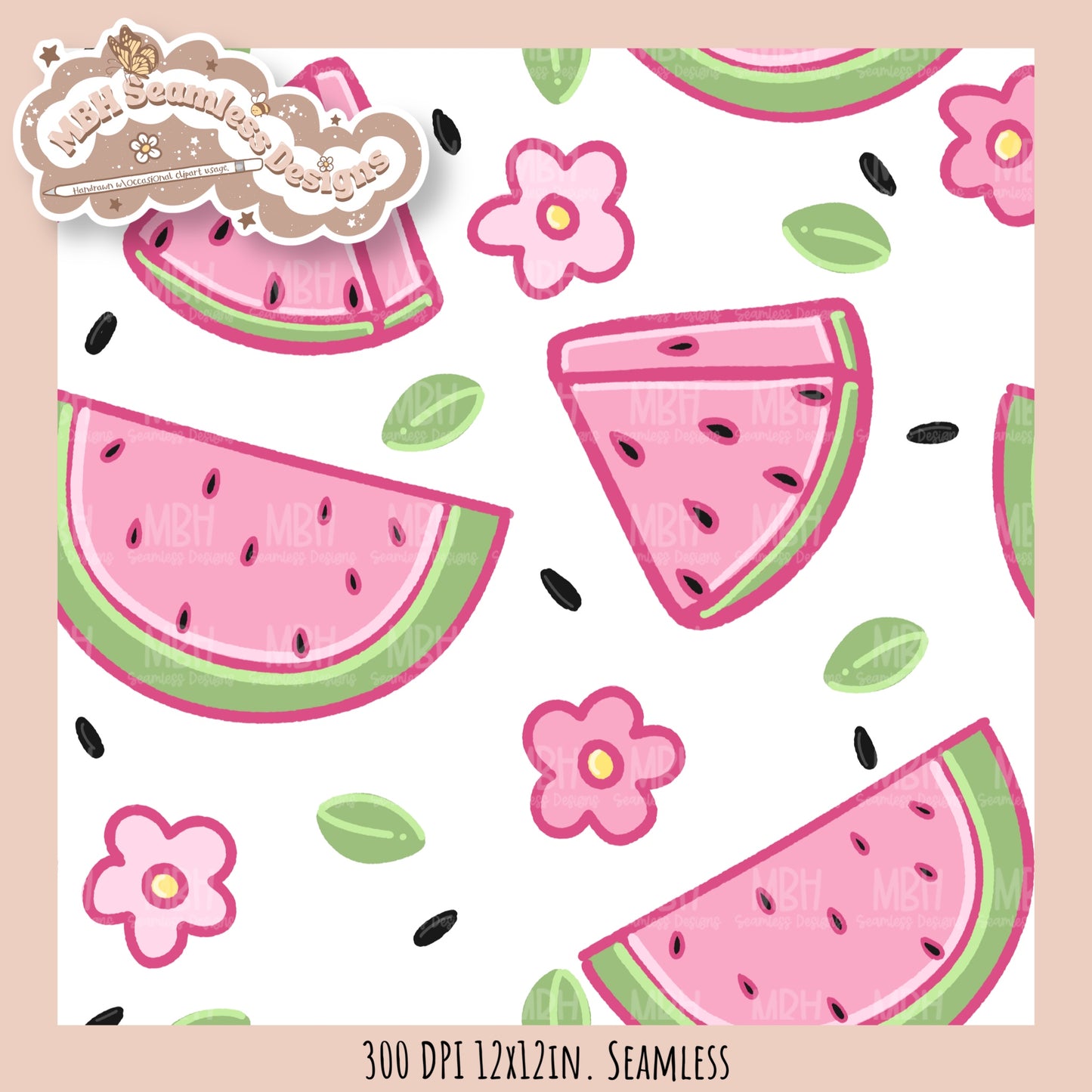 Watermelon Floral Seamless Pattern • Multiple Colorways