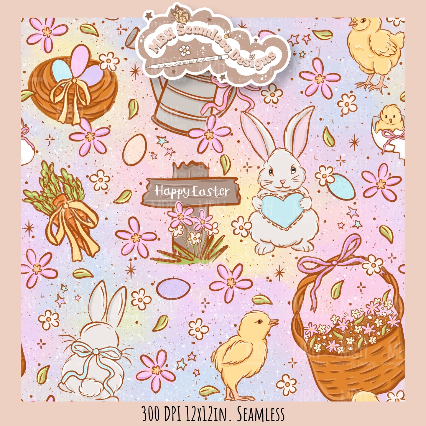 Whimsical Easter Seamless Pattern Multiple Colorway Options