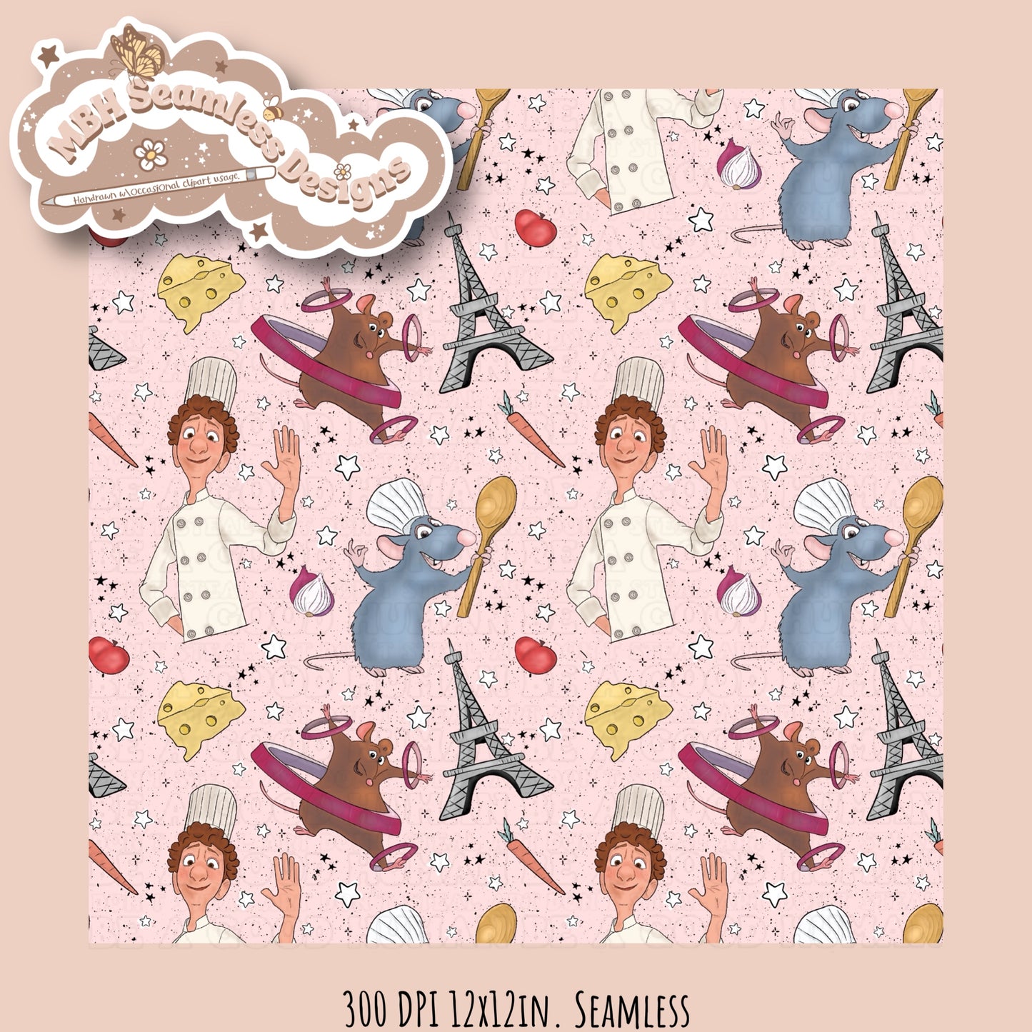 Starry Ratatouille Seamless Pattern & PNG MULTIPLE COLORWAYS