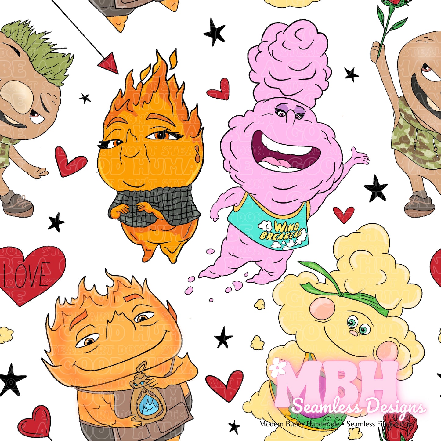 Elemental Friends Valentine Assorted Colorways  Seamless Pattern