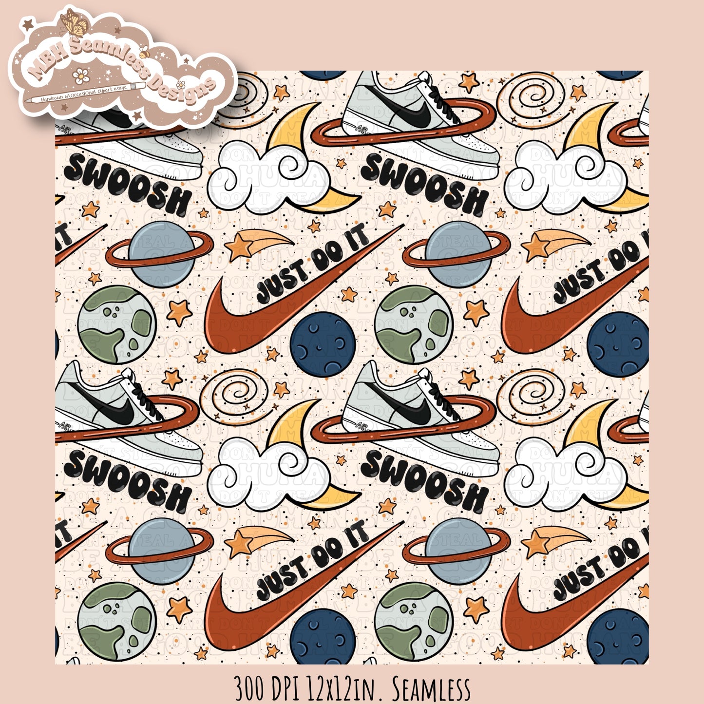 Swoosh Galaxy Seamless Pattern & PNG MULTIPLE COLORWAYS