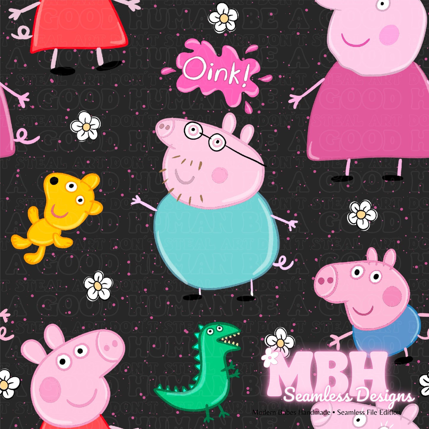 Floral Peppa & Family Seamless Pattern