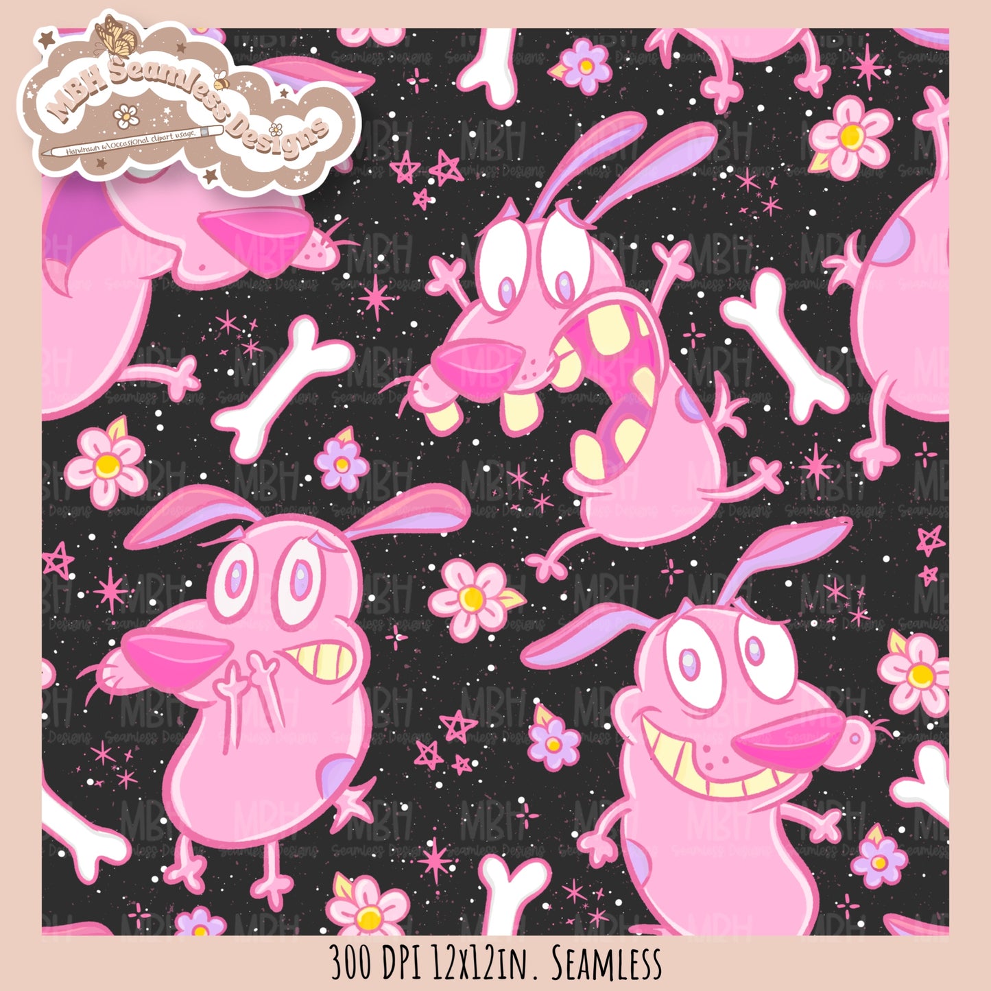 Pink Courage Dog Seamless Pattern // PNG // Assorted Colorway Options