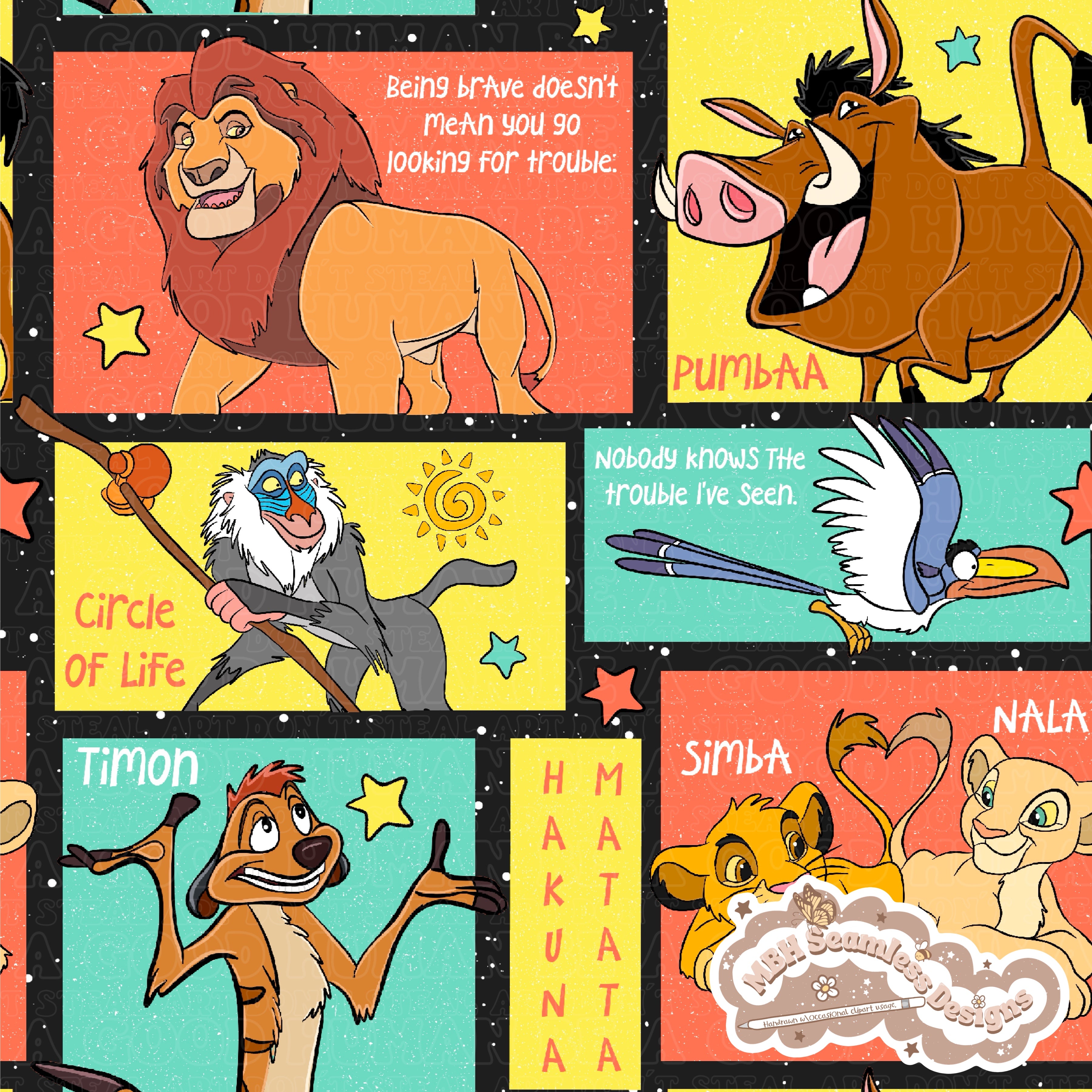 Lion King Colorblock Seamless Pattern // PNG • MULTIPLE COLORWAYS – MBH ...