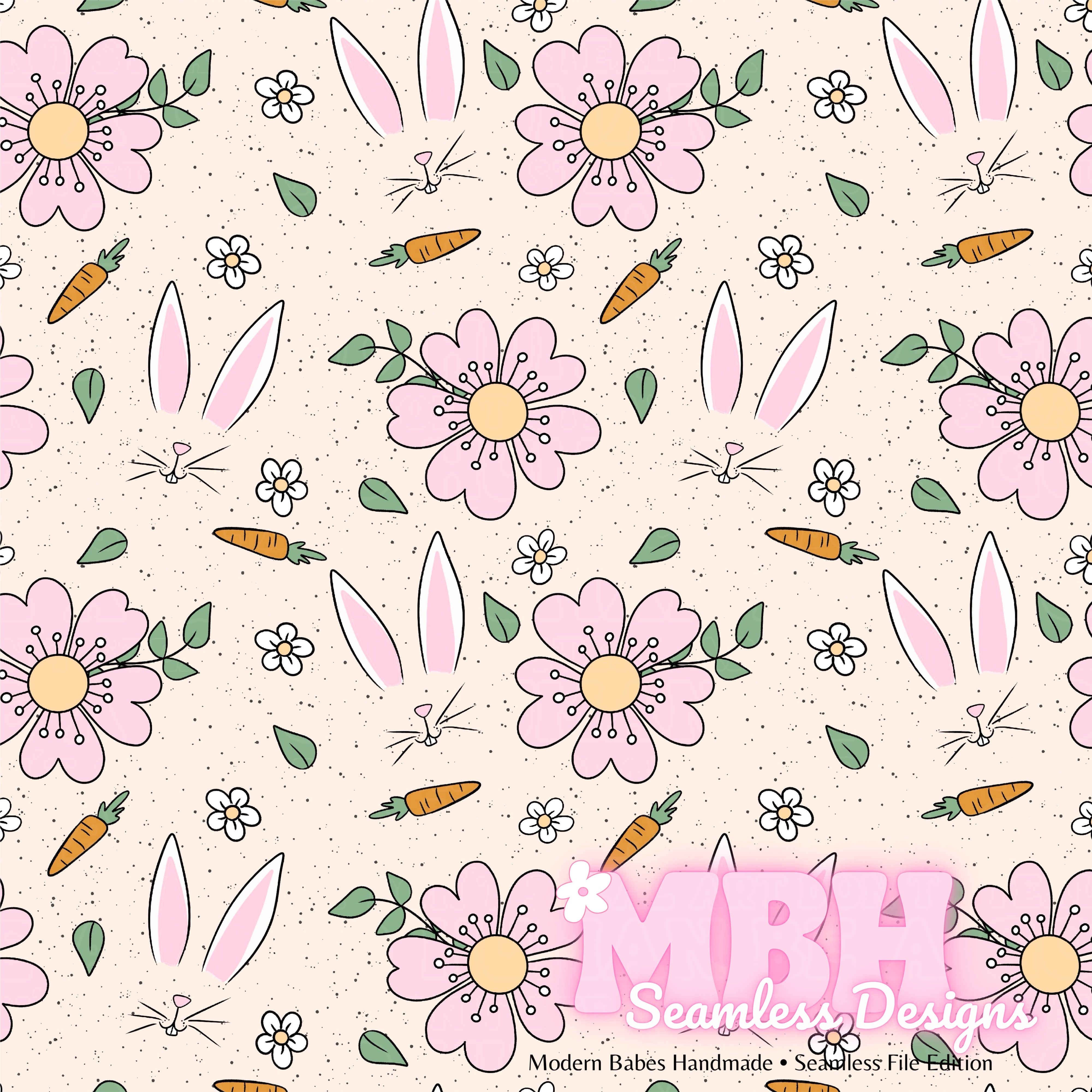 Rabbit Face Pattern Examples Bunny Face Floral Seamless Pattern Multiple Colorways – MBH Seamless ...