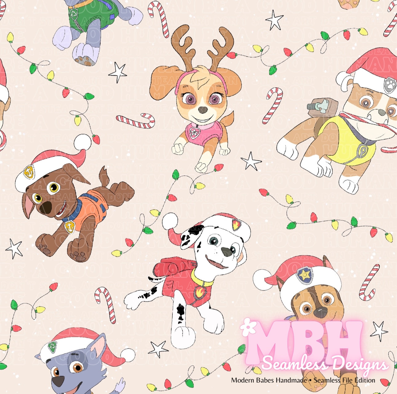 Paw Patrol Holiday Lights Seamless Pattern