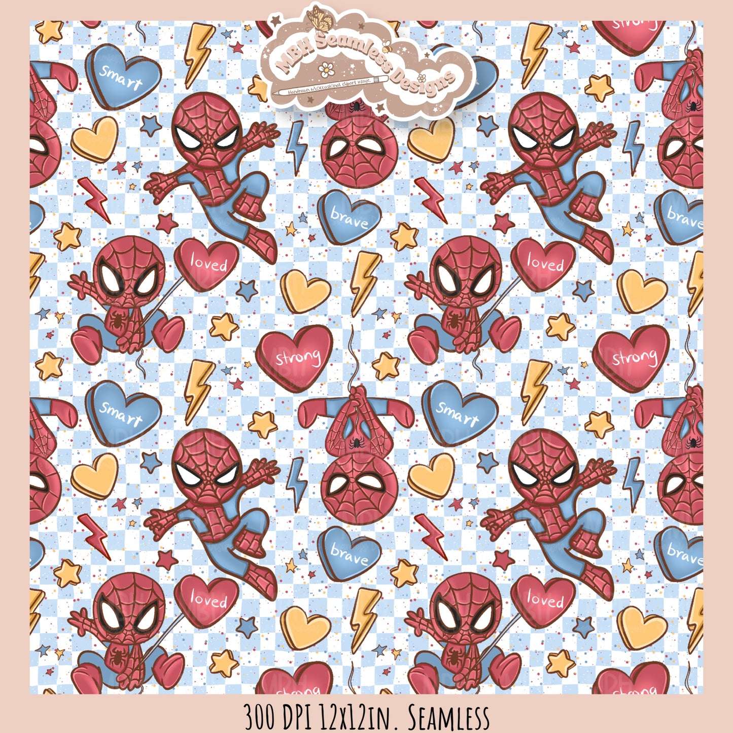 Spider Hero Valentine Seamless Pattern // PNG // Assorted Colorways