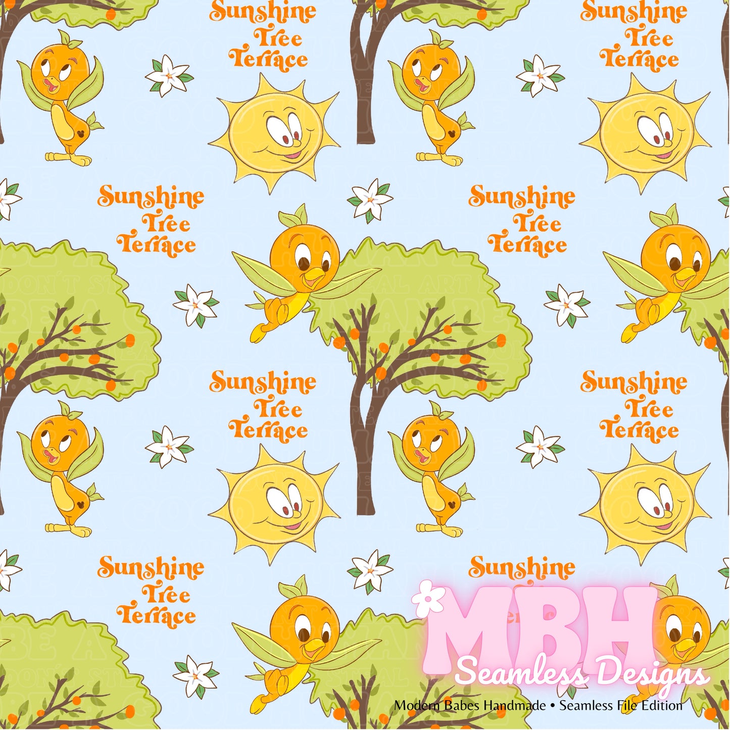 Orange Bird Sunshine Terrace Seamless Pattern MULTIPLE COLORWAYS