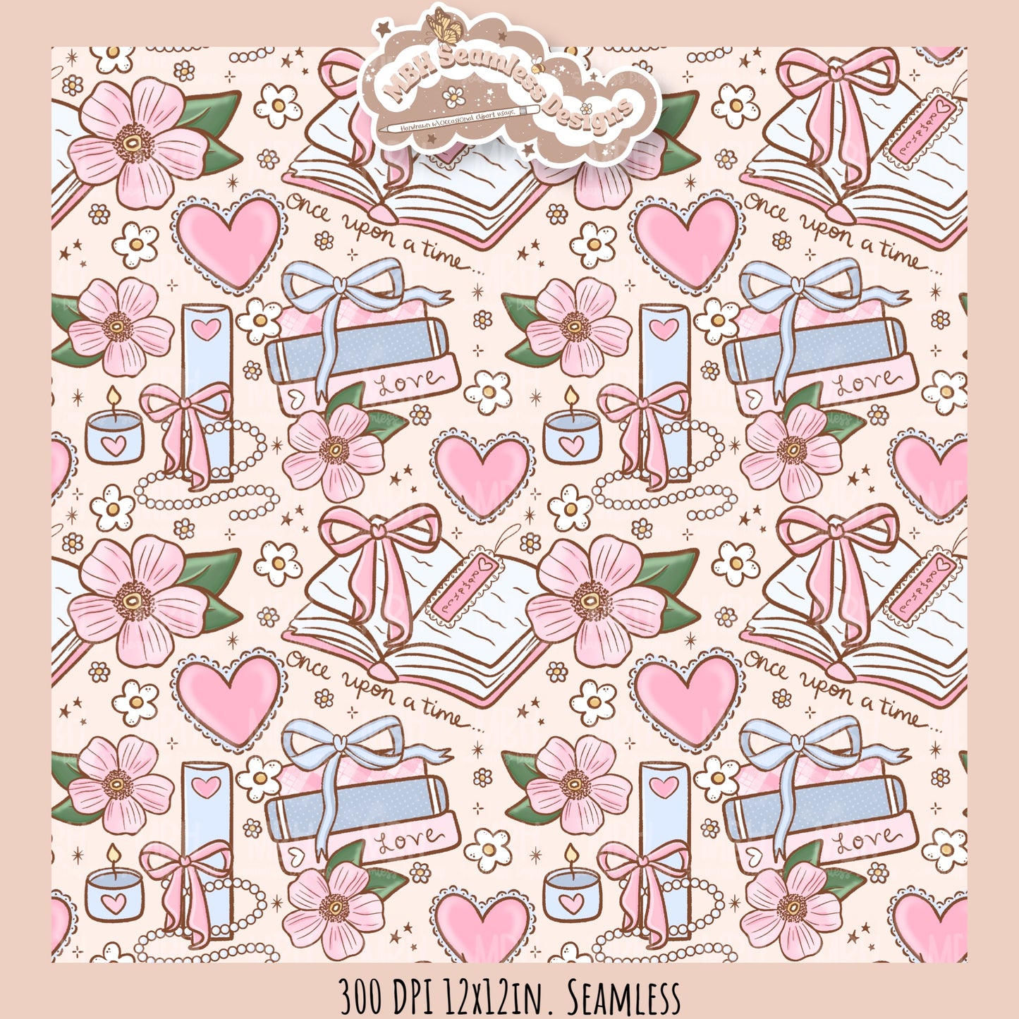 Coquette Romance Books Seamless Pattern // Assorted Colorways