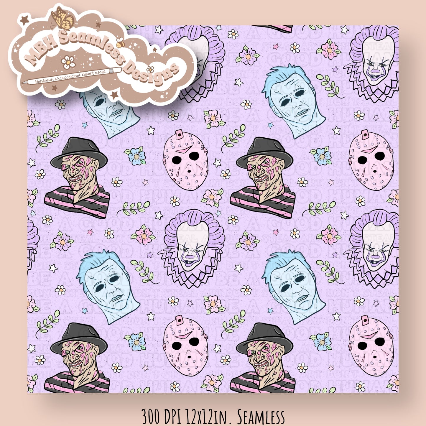 Pastel Floral Horror Mashup Seamless Pattern MULTIPLE COLORWAYS