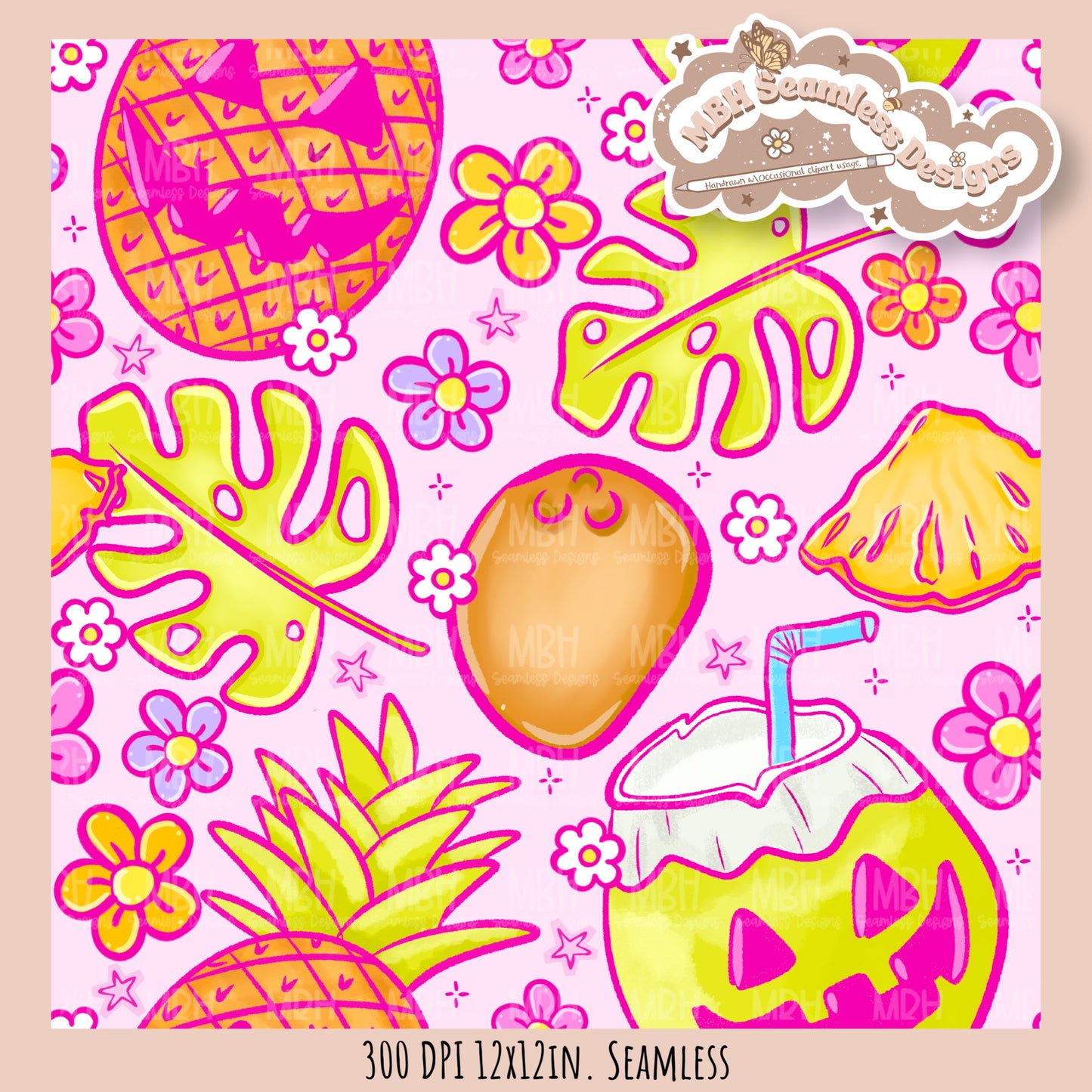 Tropical Jack-O-Fruit  Seamless Pattern • Multiple Colorways • PNG