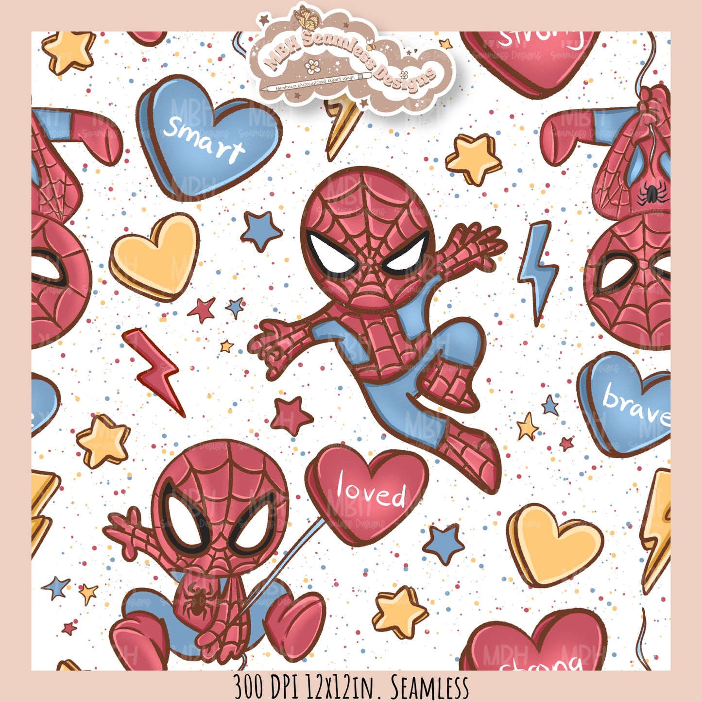 Spider Hero Valentine Seamless Pattern // PNG // Assorted Colorways