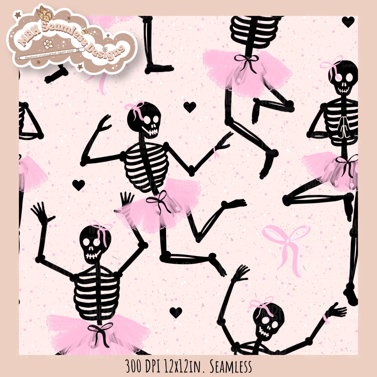 Ballerina Skeletons Seamless Pattern•PNG•Multiple Colorways