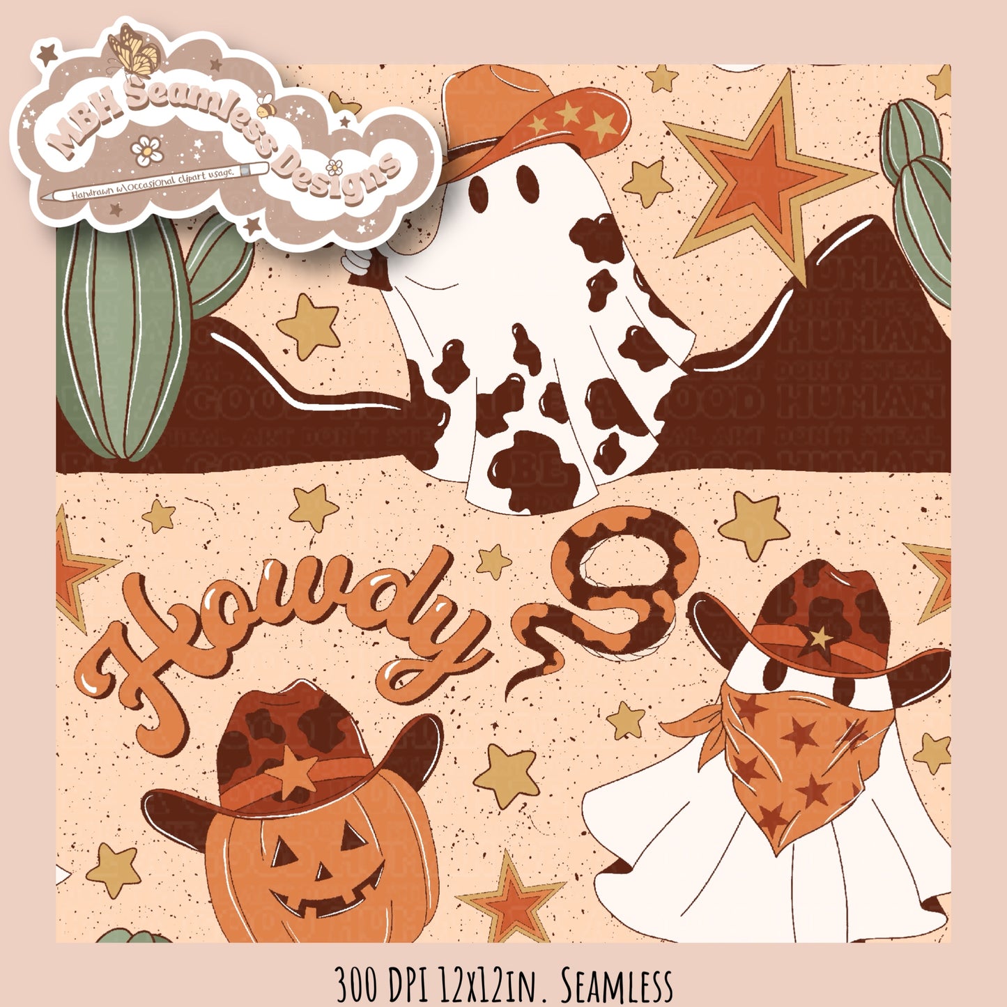 Howdy Western Ghosts Seamless Pattern MULTIPLE COLORWAYS