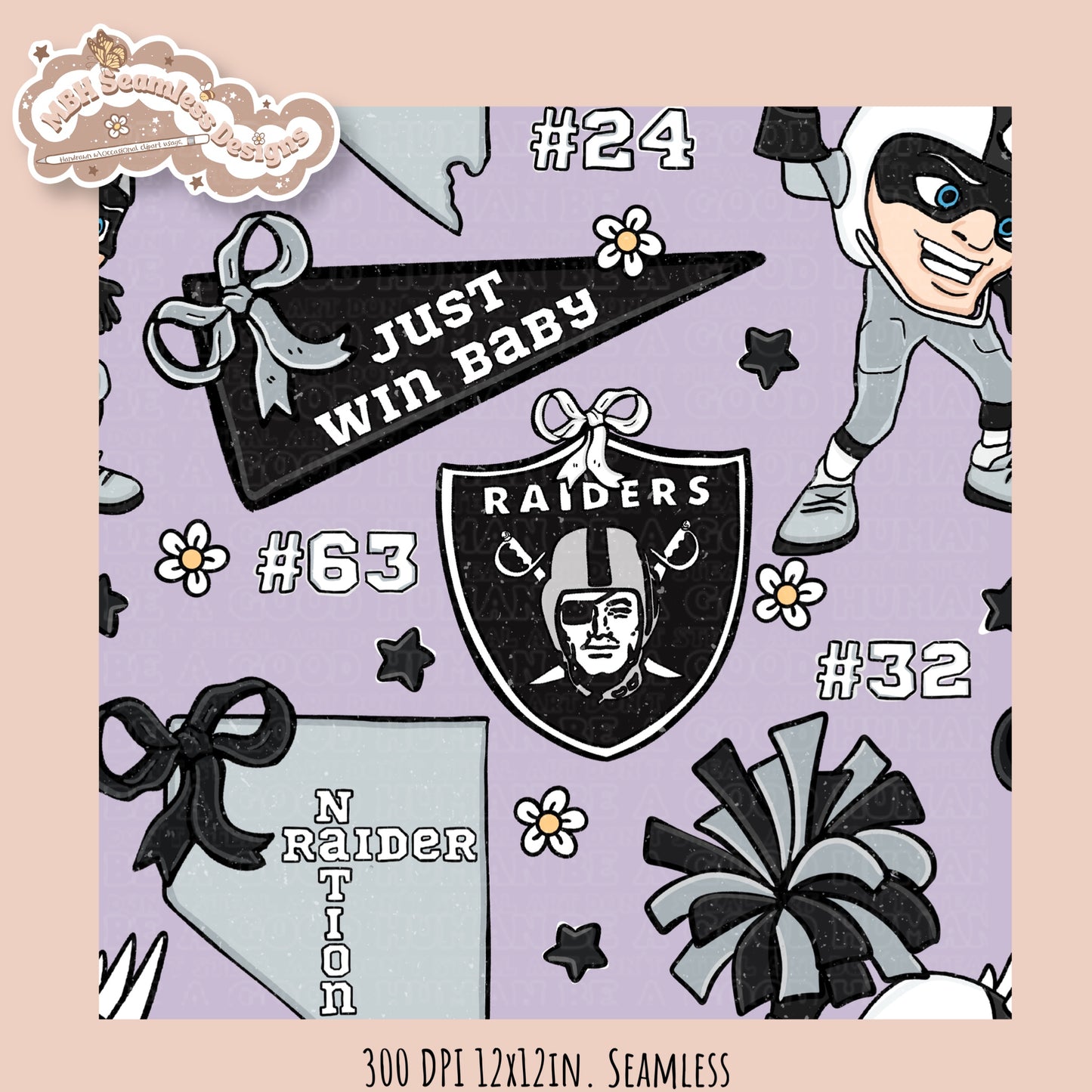 Raiders x Daisies Football Seamless Pattern // Assorted Colorways