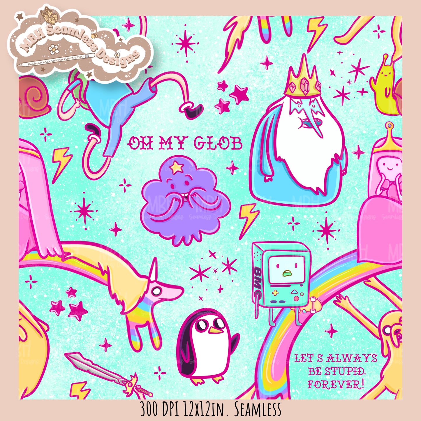 Pink Adventure Time Seamless Pattern // PNG // Assorted Colorway Options