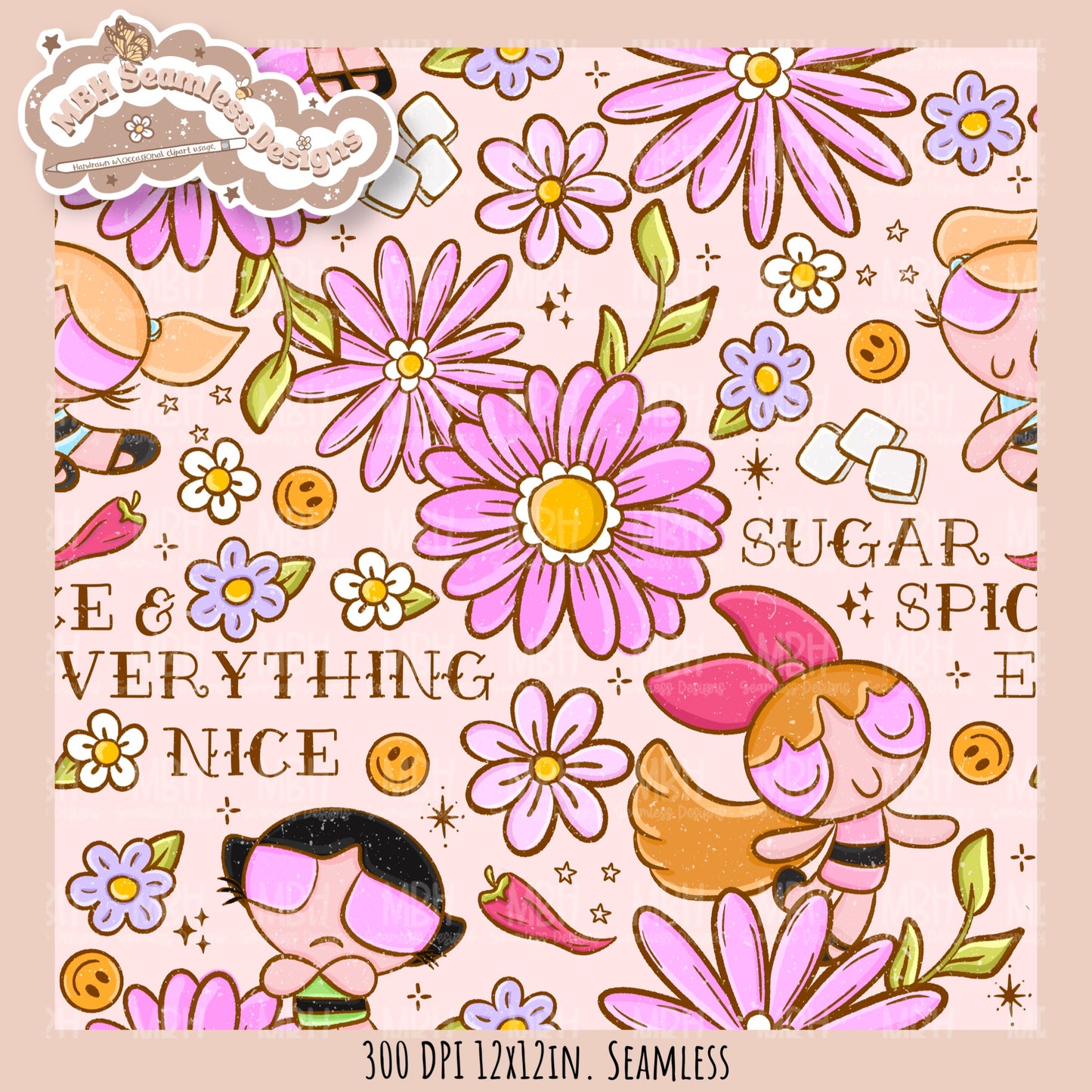Sugar Spice Nice PPG Seamless Pattern // PNG // Assorted Colorway Options