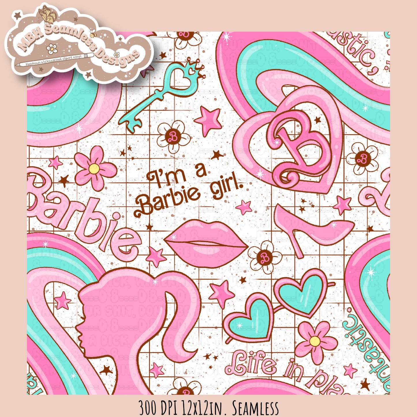 Barbie Girl Seamless Pattern MULTIPLE COLORWAYS