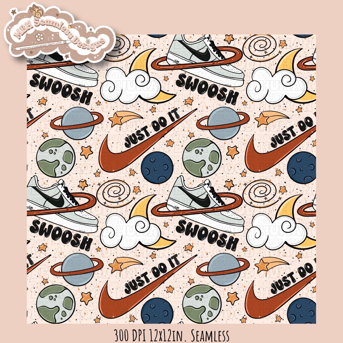 Swoosh Galaxy Seamless Pattern & PNG MULTIPLE COLORWAYS