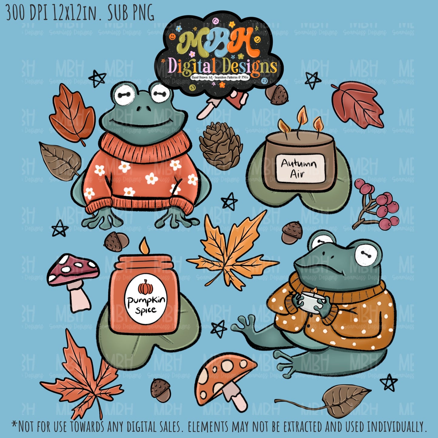 Cozy Fall Frogs Seamless Pattern // PNG // MULTIPLE COLORWAYS
