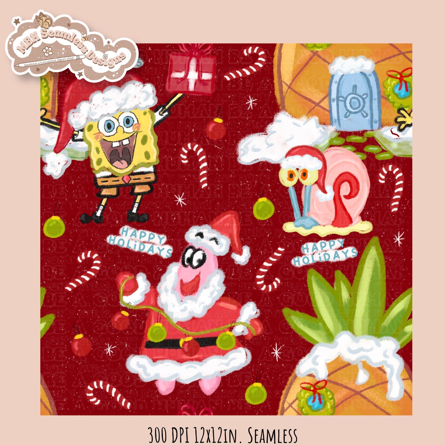 Holiday SpongeBob Seamless Pattern // Assorted Colorways