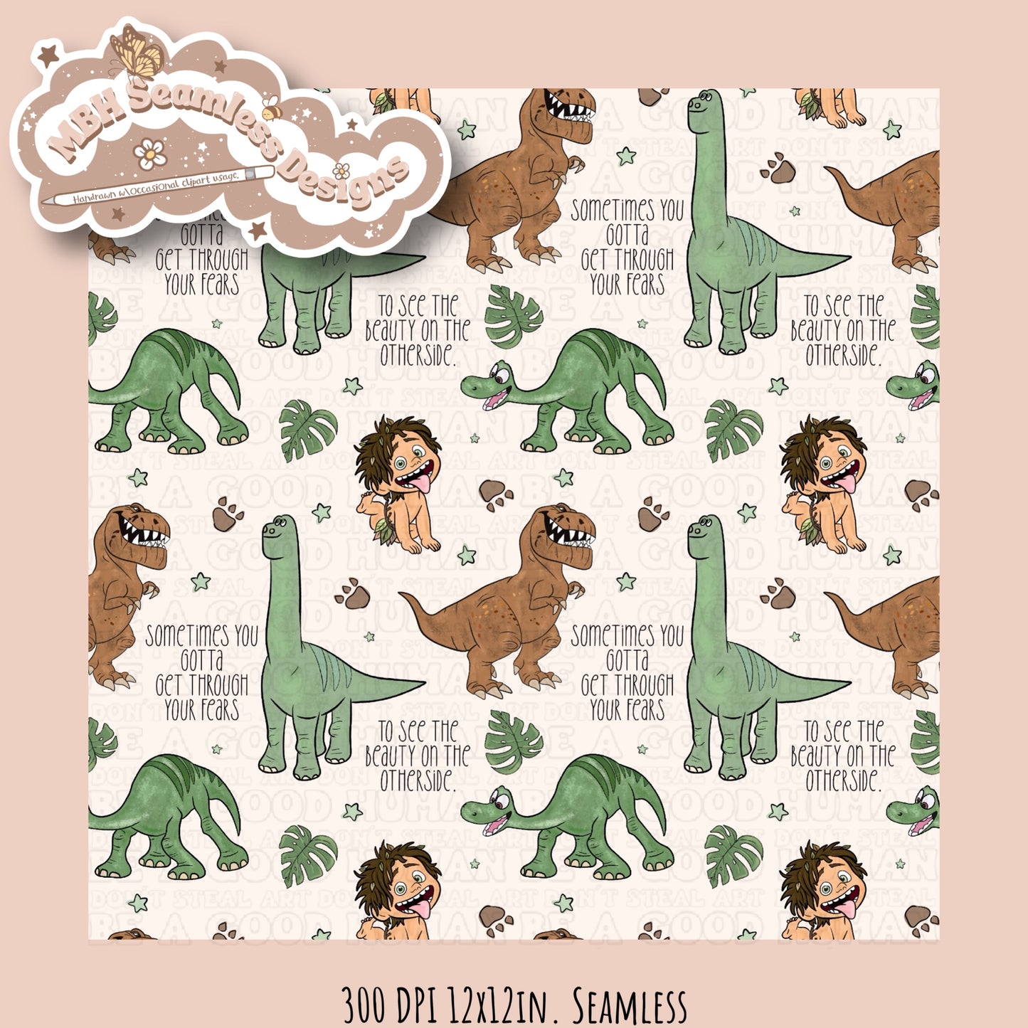 Good Dinosaur Seamless Pattern & PNG MULTIPLE COLORWAYS