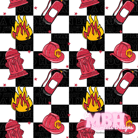 Checkered Fireman Seamless Pattern