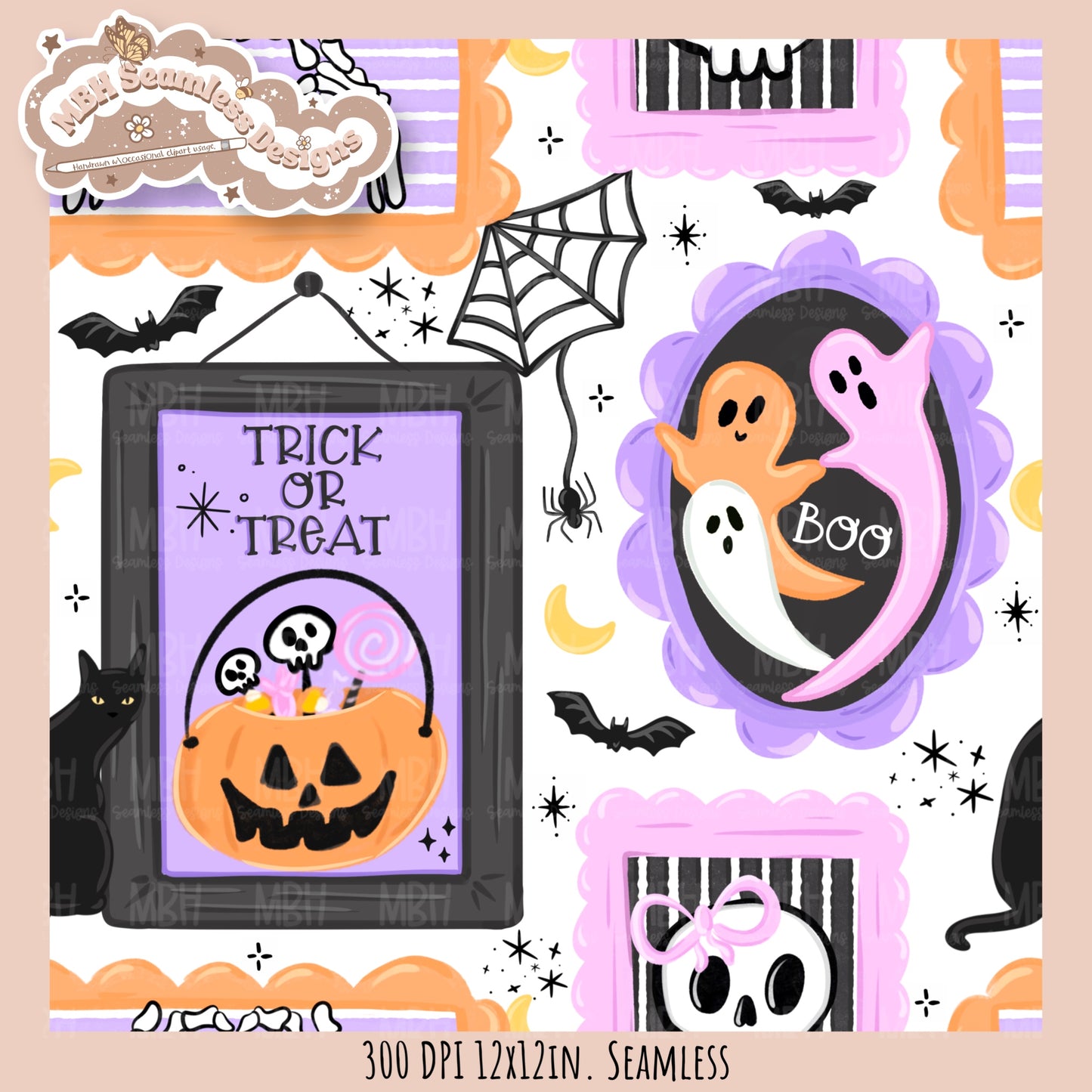 Spooky Frames Seamless Pattern // PNG // Assorted Colorway Options