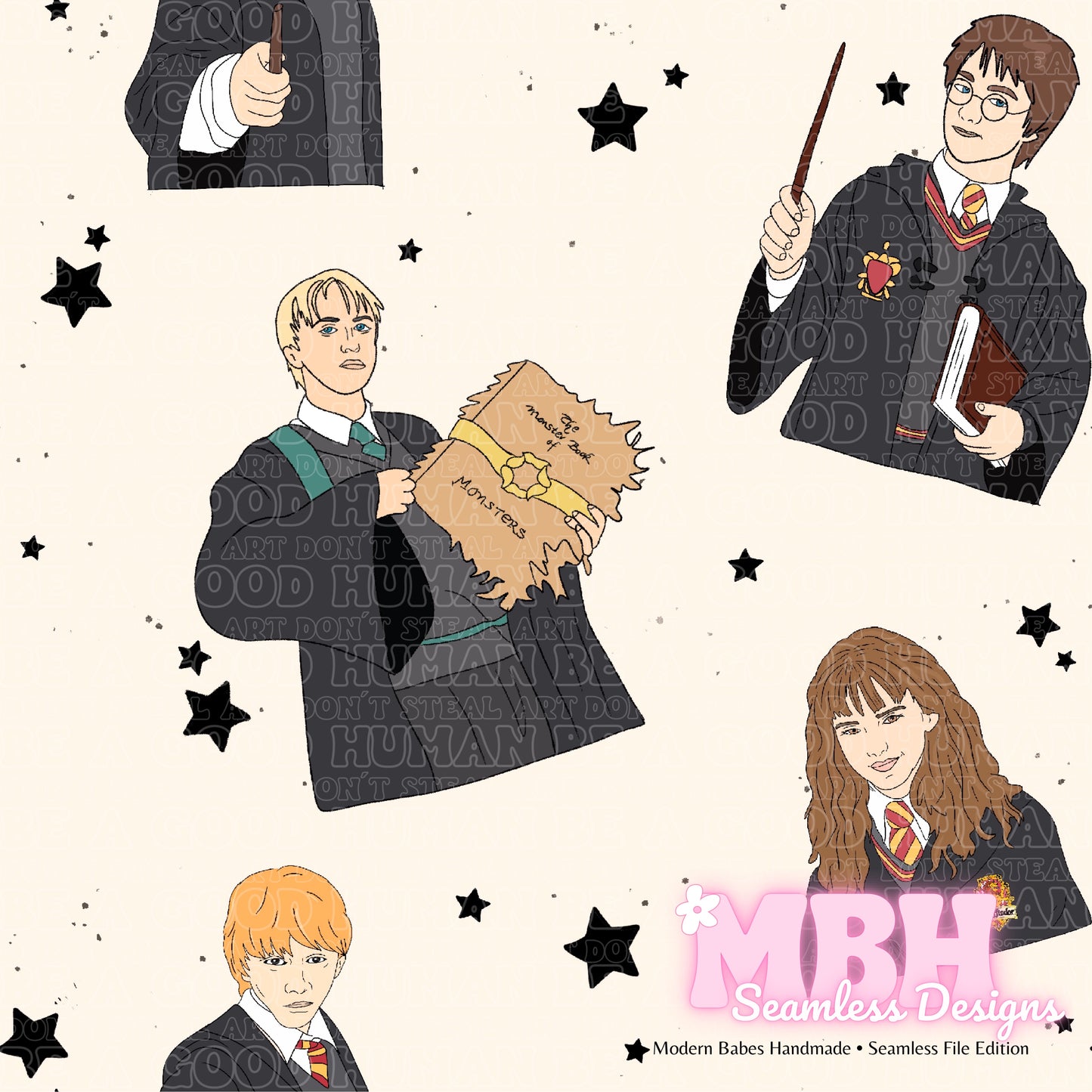 Starry HP Characters Seamless Pattern