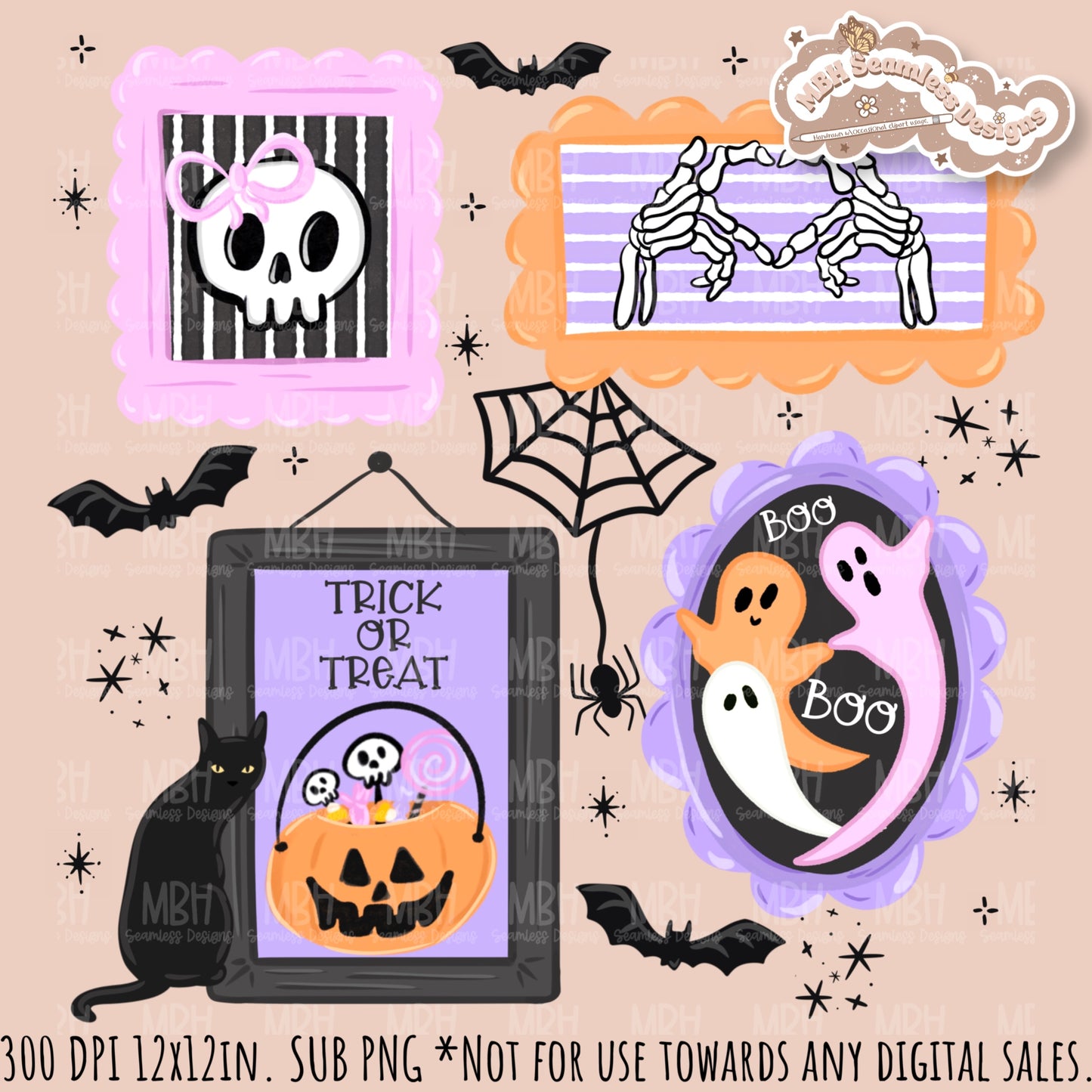 Spooky Frames Seamless Pattern // PNG // Assorted Colorway Options